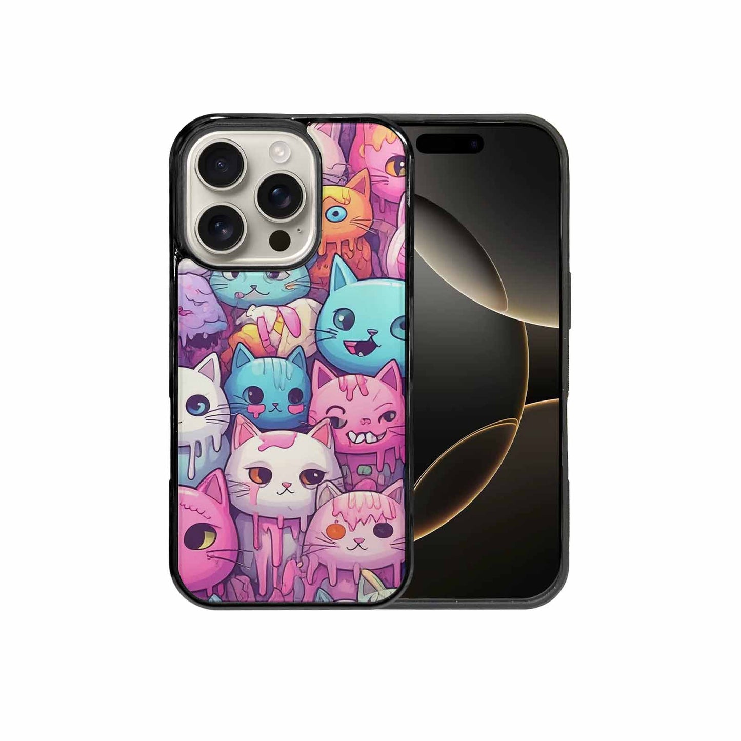 iPhone 16 Pro Case — Pastel Gore Cat Character Pattern Hundreds, Custom Art Phone Cover