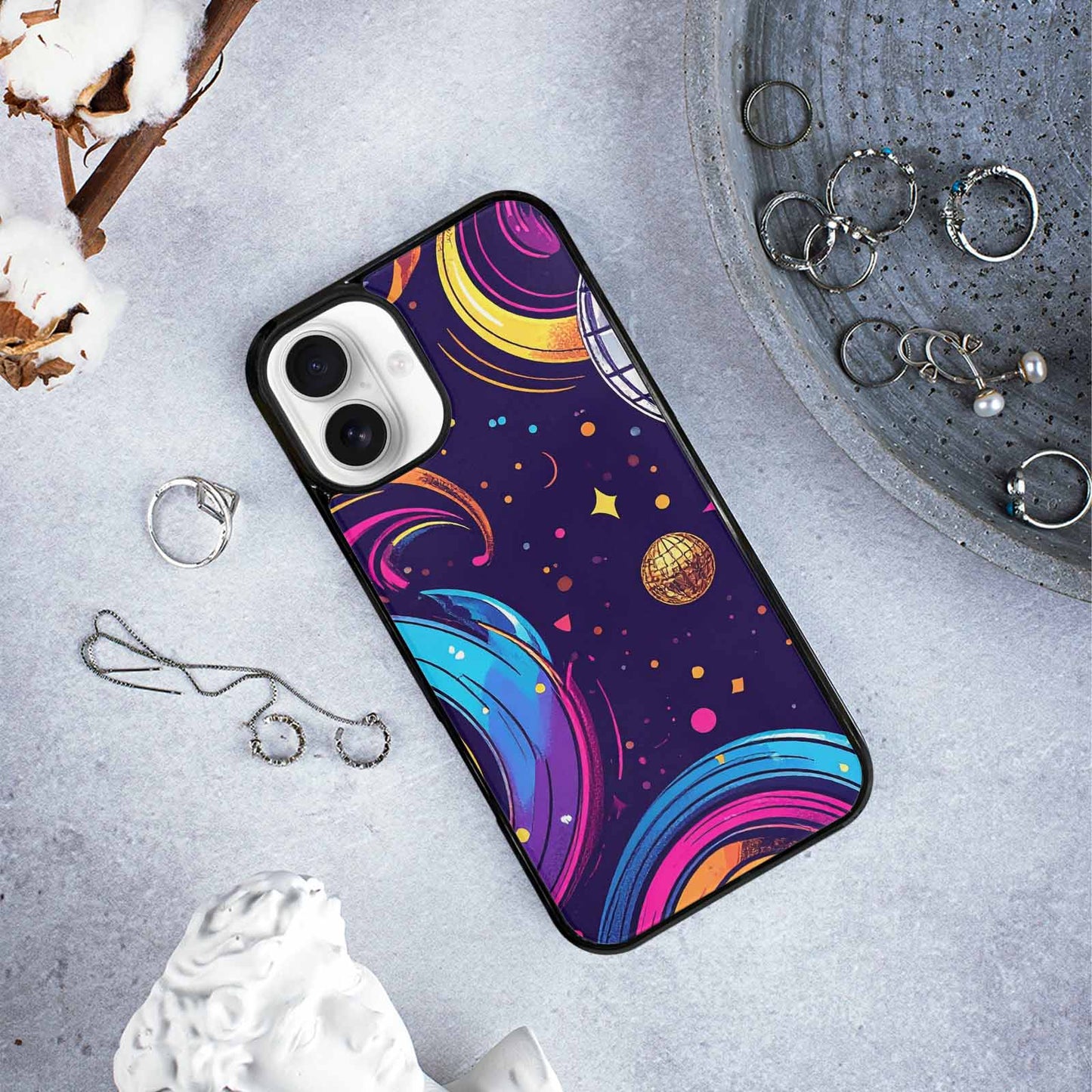 iPhone 16 Plus Case — 1970s Disco Cartoon Art Pattern, Custom Designed Case Cover