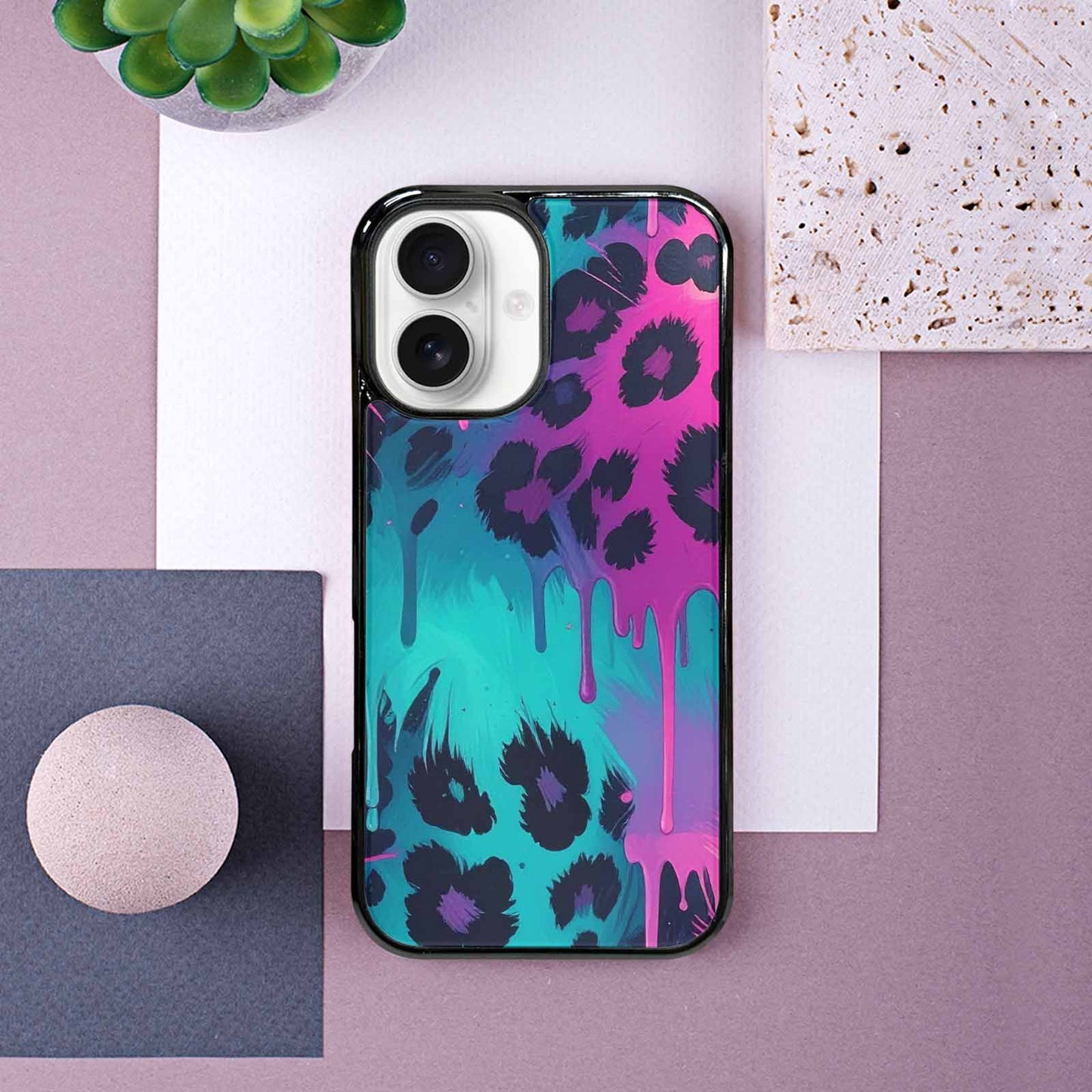 iPhone 16 Case — Leopard Melting Neon, Custom Printed Phone Case