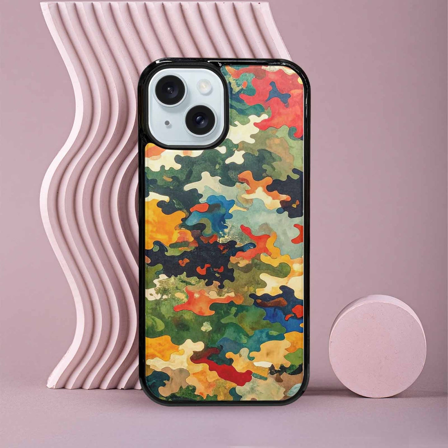 iPhone 15 Case — Camo Patches Full Color Vibrant Camo, Personalized Phone Case