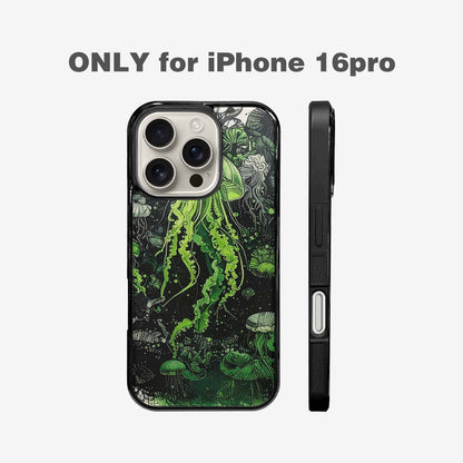 iPhone 16 Pro Case — Sea Creature Burst Black Green Ink, Custom Art Phone Cover