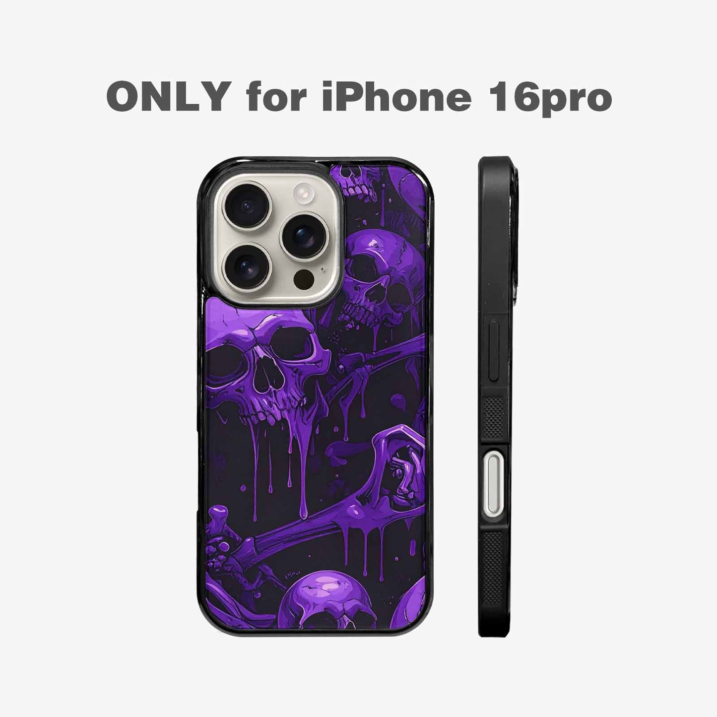 iPhone 16 Pro Case — Monochrome Purple Skeletons Neon Drip Melting, Custom Designed Case Cover