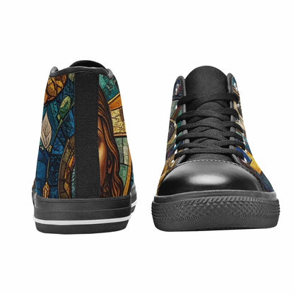WOMEN'S Jesus Face Small High Top Canvas Surreal Custom Sneakers