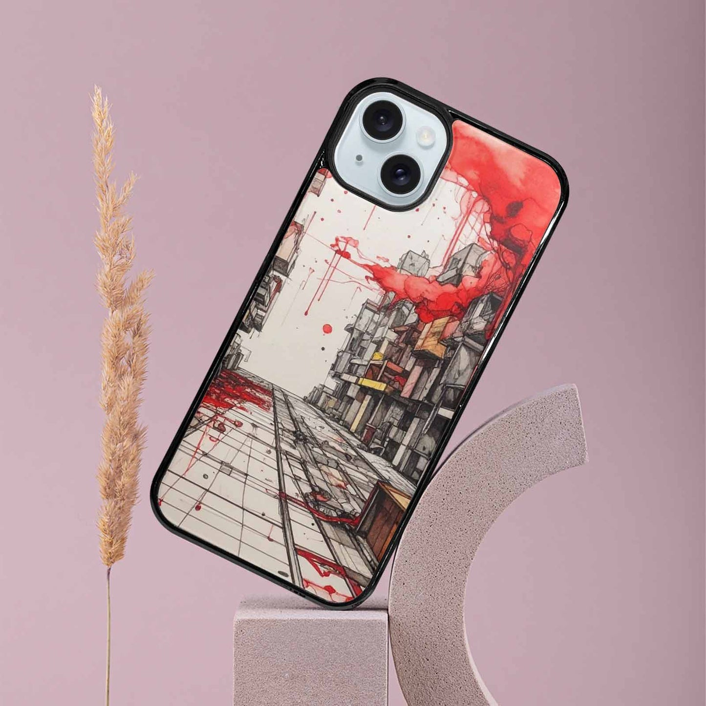 iPhone 15 Plus Case — Liminal Space Fragment Black Red Ink, Personalized Phone Case