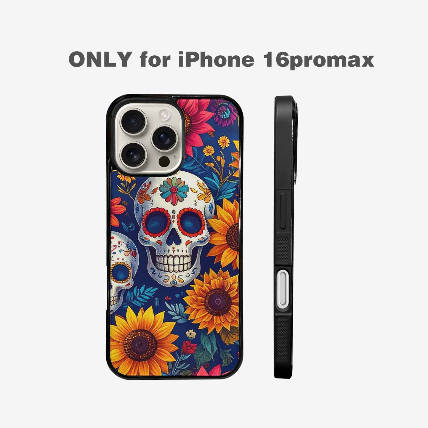 iPhone 16 Pro Max Case — Sunflower Skulls Print Custom, Custom Art Phone Cover