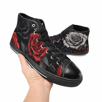MEN'S Black Gothic Rose High Top Canvas Dreamcore Custom Sneakers
