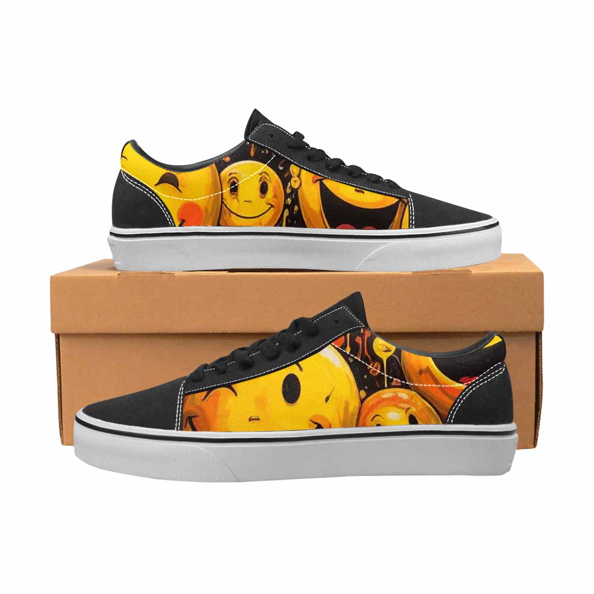 WOMEN'S Melting Moon Smiley — Lace-Up Canvas Dark Academia Sneakers