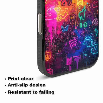 iPhone 16 Pro Case — Neon Glow Outline Icon Pattern Hundreds, Custom Phone Case