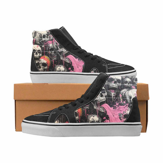 WOMEN'S Skulls Black & Pink Ink High Top Canvas One Of A Kind Wallpaper Art Limited Edition Sneakers