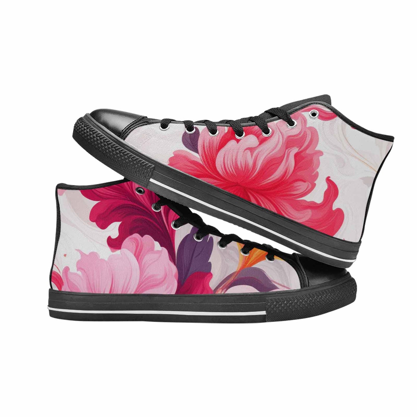 WOMEN'S Marble Floral High Top Canvas Vibrant Chaos Custom Shoes