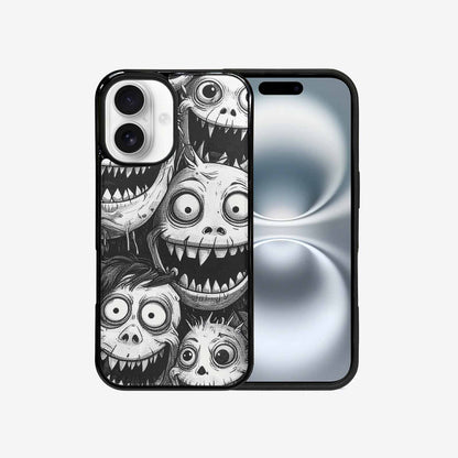 iPhone 16 Case — Black And White Monster Face Collage, Custom Phone Case