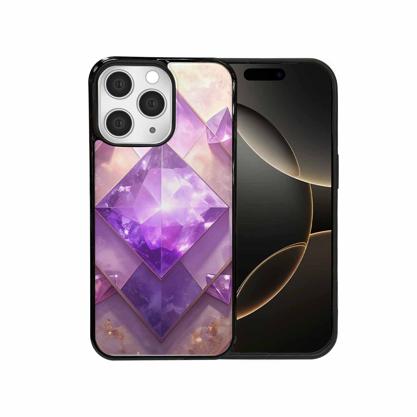 iPhone 15 Pro Max Case — Amethyst Crystal Art Pattern Personalized Phone, Custom Made Phone Cover