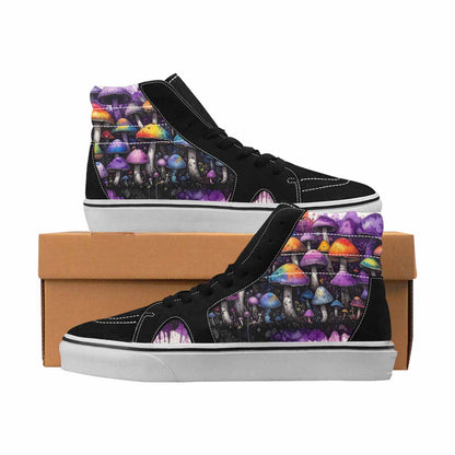 MEN'S Mushrooms Black & Purple Ink High Top Canvas Wearable Art Neon Fantasy Sneakers