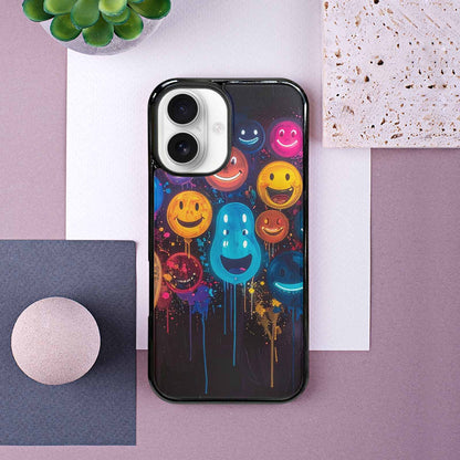 iPhone 16 Case — Smiley Faces Glow Smiley Faces Pattern, Customized Protective Case