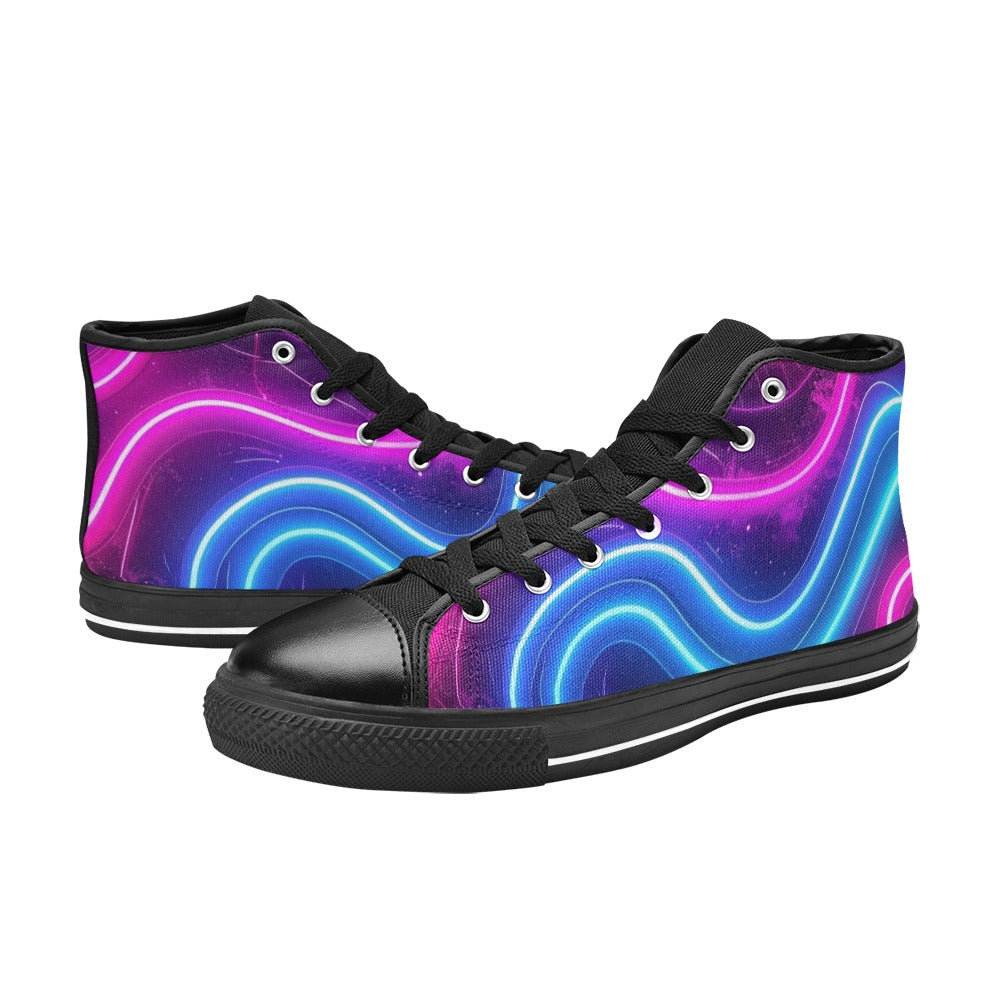 KIDS' 1980S Neon Cartoon Art High Top Canvas Y2K Sneakers