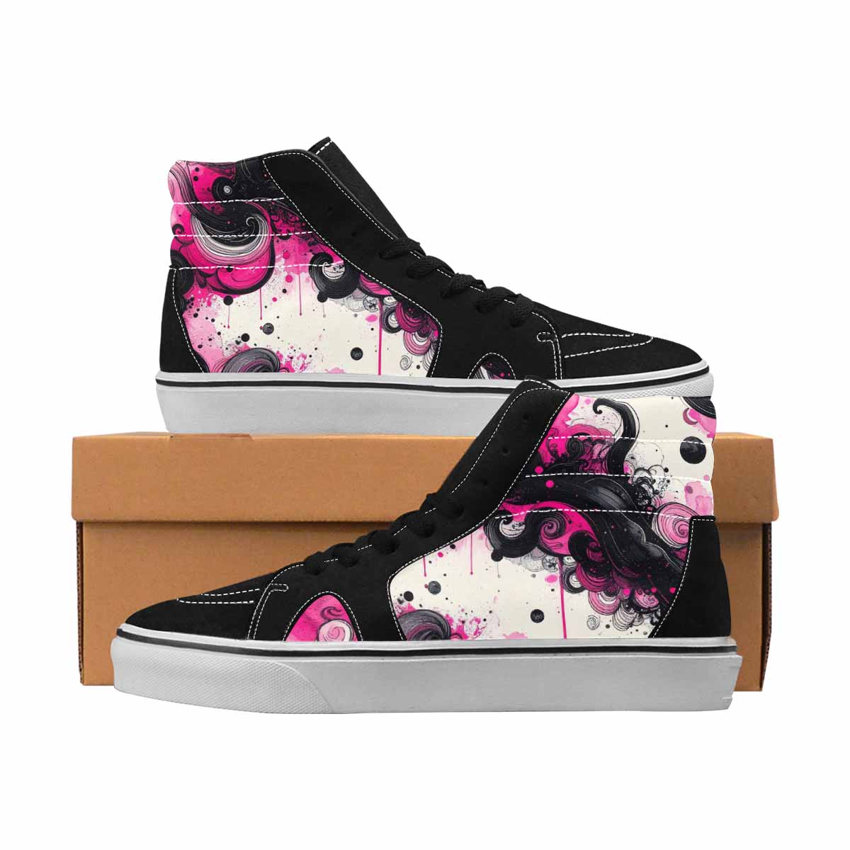 MEN'S Van Gogh Black & Pink Ink High Top Canvas Original Design Grunge Shoes