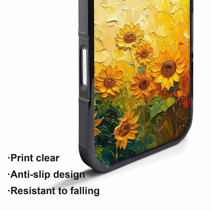 iPhone 17 Pro Case — Impressionist Sunflower Brushstroke Pattern Hundreds Floral, Custom Printed Phone Case