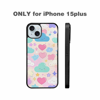 iPhone 15 Plus Case — Cute Kawaii Style Generic Icons Stars, Personalized Phone Case