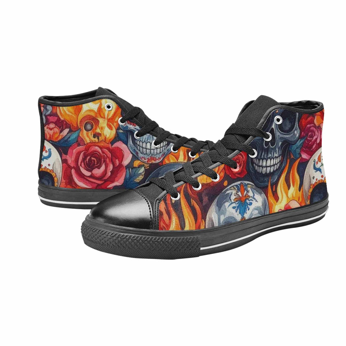 MEN'S Skull High Top Canvas Neon Fantasy Sneakers