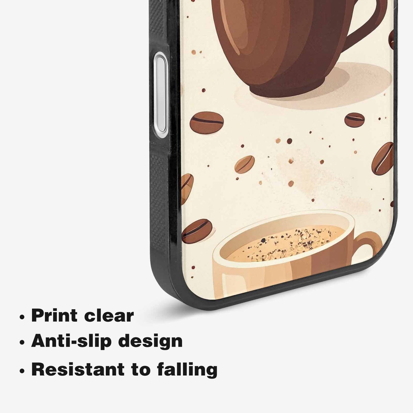 iPhone 16 Plus Case — Coffee Cup And Bean Pattern Seamless, Custom Printed Phone Case