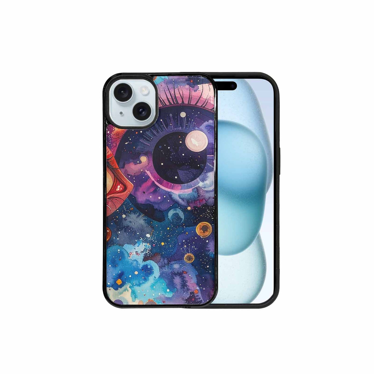 iPhone 15 Plus Case — Cartoon Eyeballs Galaxy, Custom Made Phone Cover