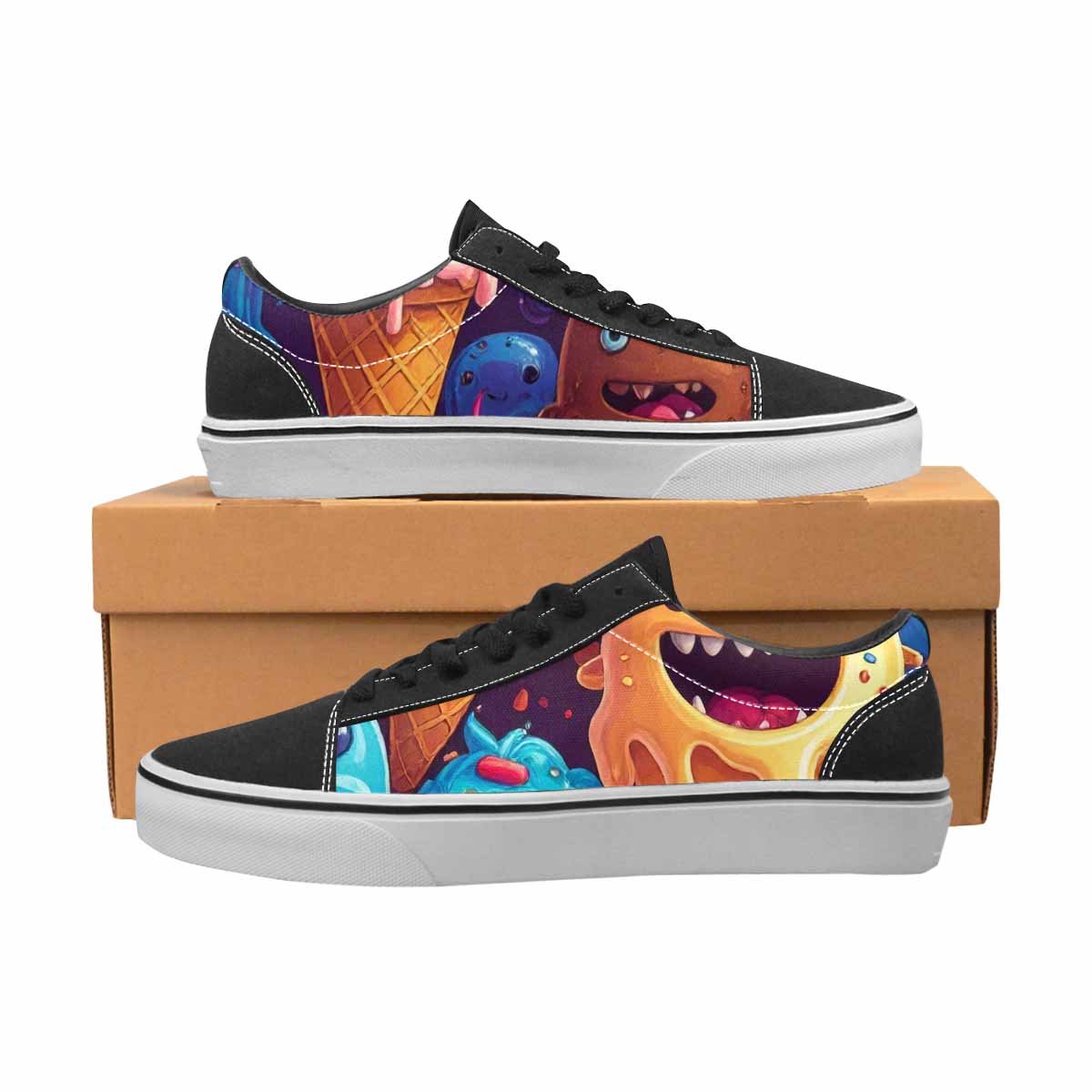 WOMEN'S Melting Ice Cream Monster Lace-Up Canvas Melting Art Custom Sneakers