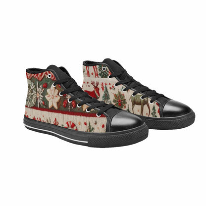 WOMEN'S Christmas Holly Snowflake High Top Canvas Vibrant Chaos Shoes