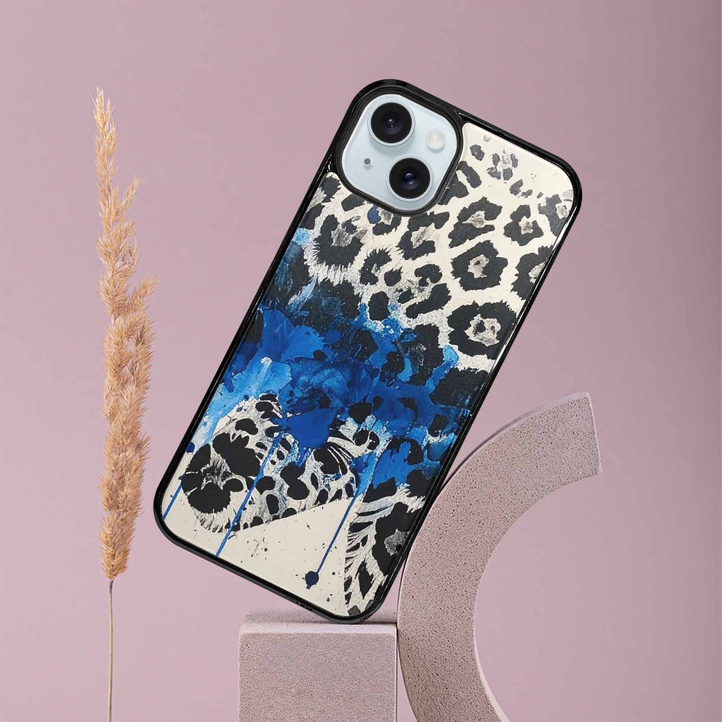 iPhone 15 Plus Case — Animal Print Black Blue Ink Animal, Custom Designed Case Cover