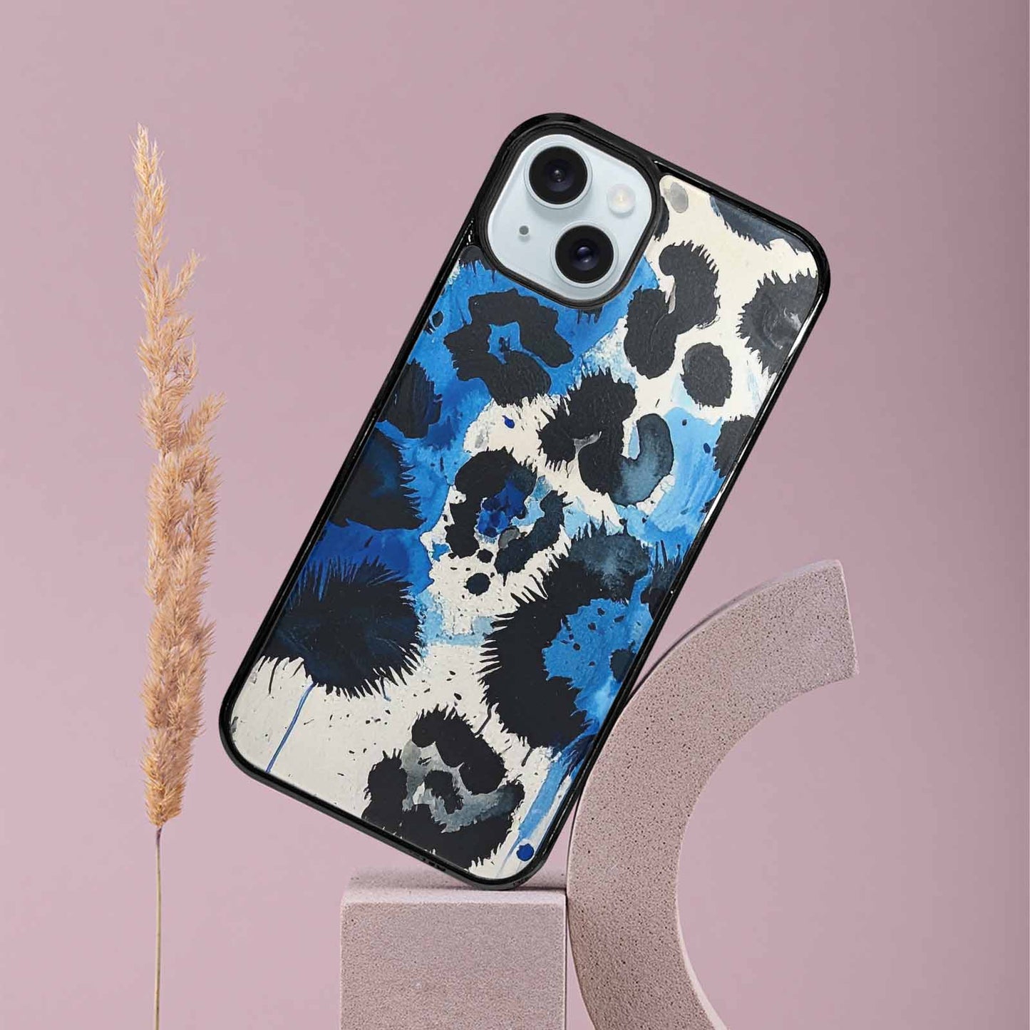 iPhone 15 Plus Case — Animal Print Black Blue Ink Animal, Custom Print Case Cover