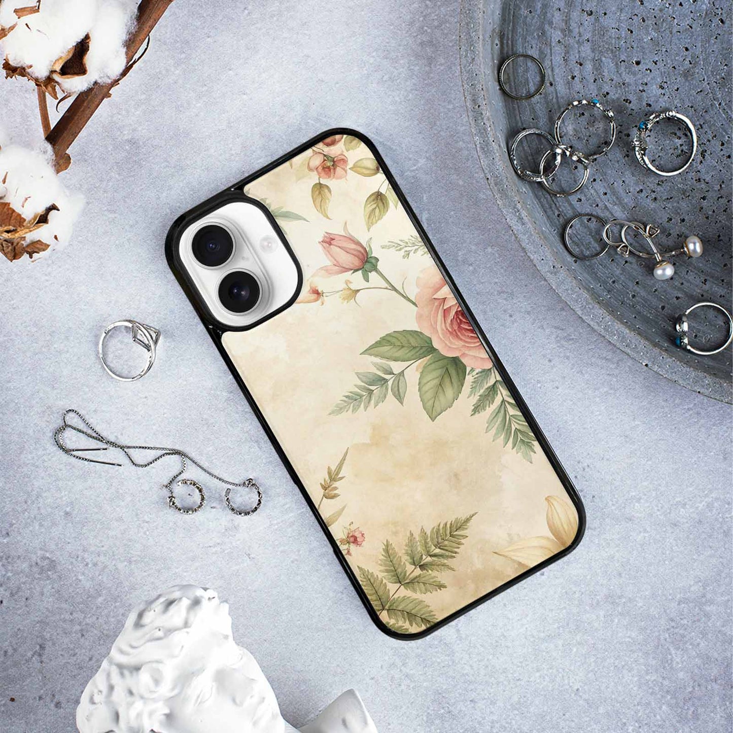 iPhone 16 Plus Case — Vintage Botanical Art Pattern, Custom Art Phone Cover