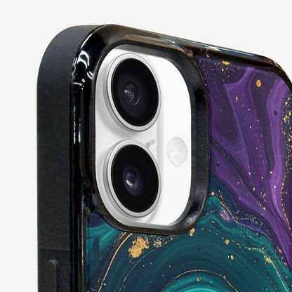 iPhone 16 Plus Case — Marbled Swirl Texture Blended With Galaxy, Custom Designed Case Cover