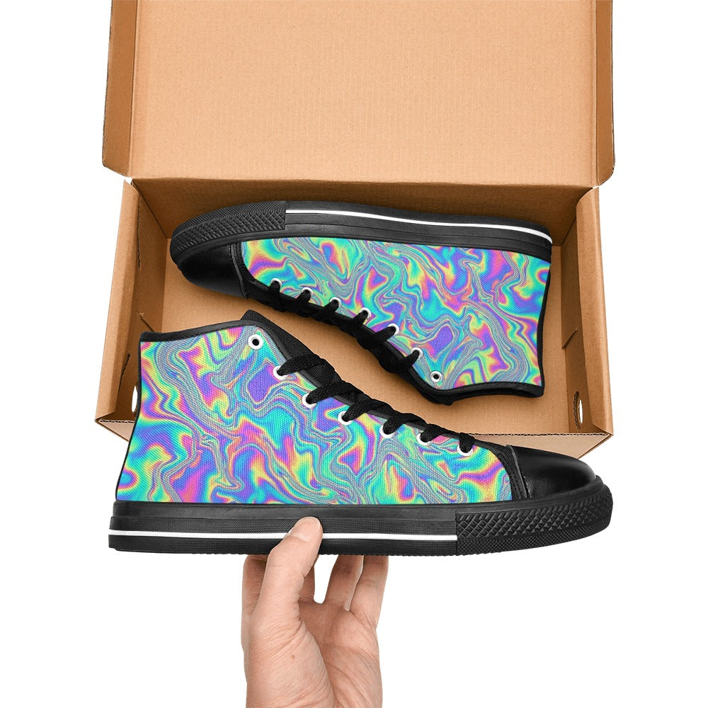 MEN'S Holographic Tribal Blaze 4 High Top Canvas Neon Fantasy Custom Shoes