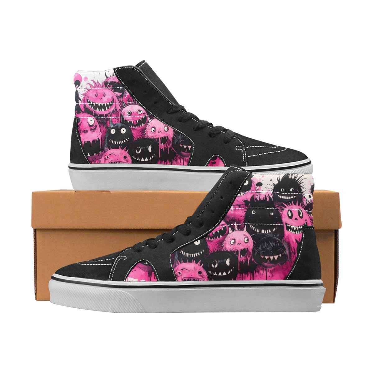 WOMEN'S Monsters Black & Pink Ink High Top Canvas Streetwear Aesthetic Custom Kicks