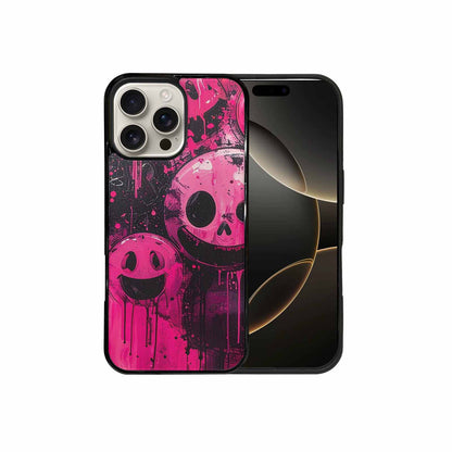 iPhone 16 Pro Max Case — Melting Moon Smiley Black Pink Ink, Custom Phone Case