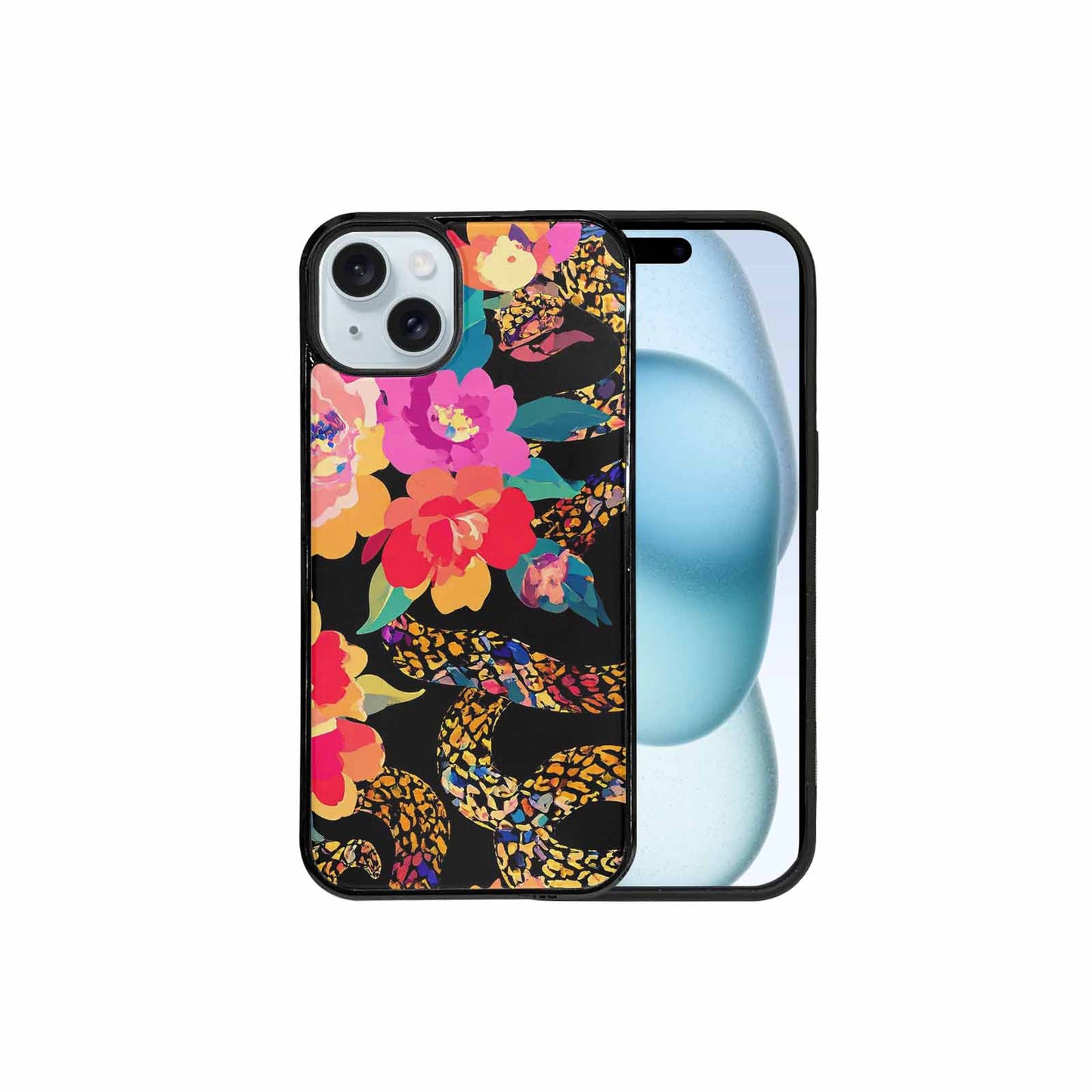 iPhone 15 Plus Case — Floral Snake Print, Custom Phone Case