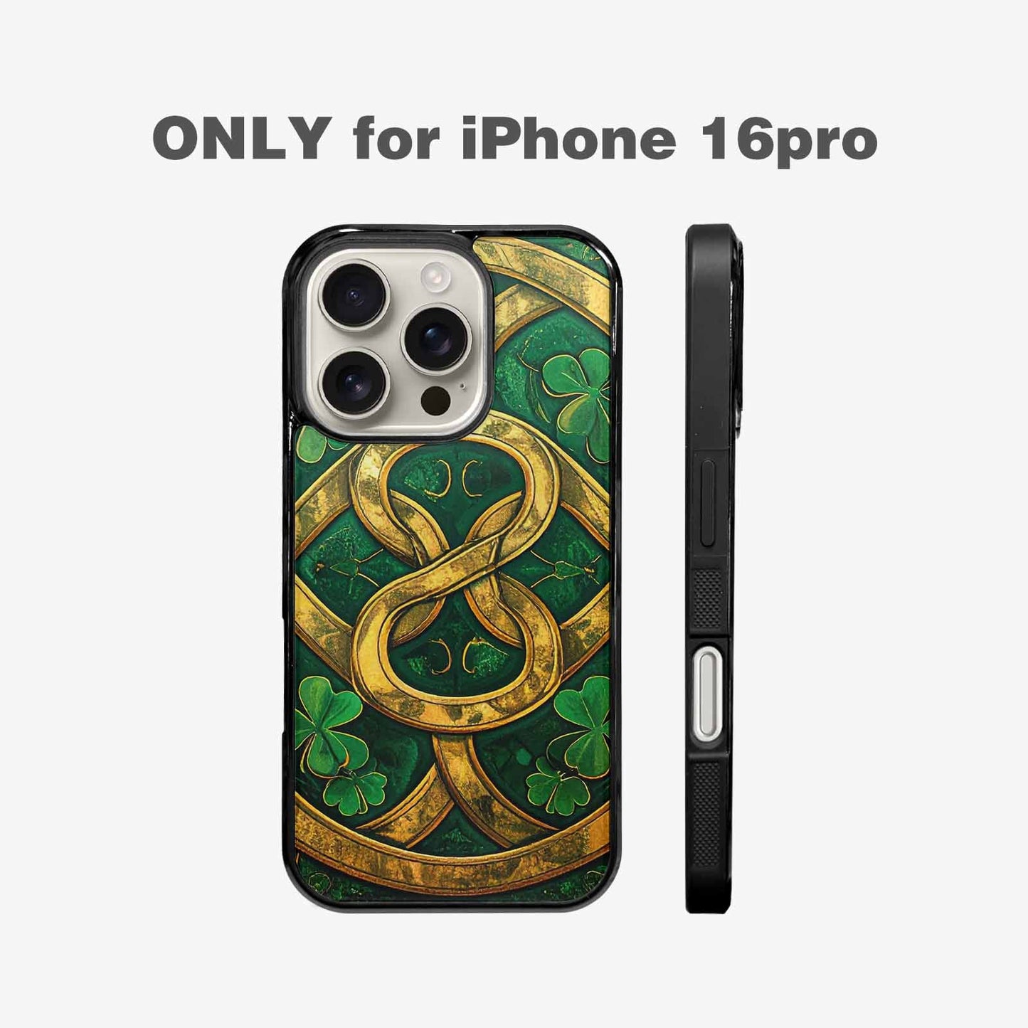 iPhone 16 Pro Case — Irish Celtic Knot Pattern Shamrocks Seamless, Custom Printed Phone Case