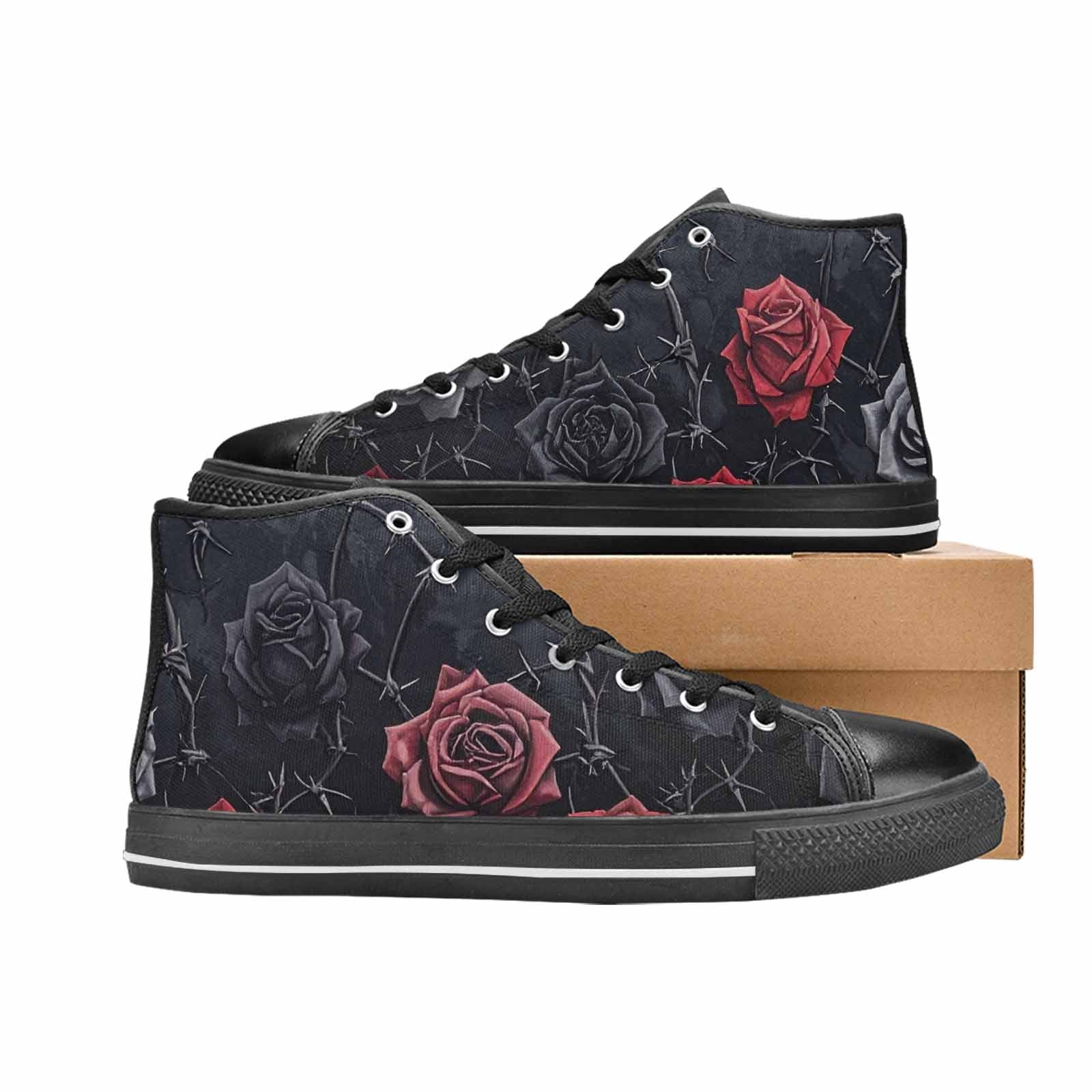 MEN'S Black Gothic Rose High Top Canvas Vibrant Chaos Custom Shoes