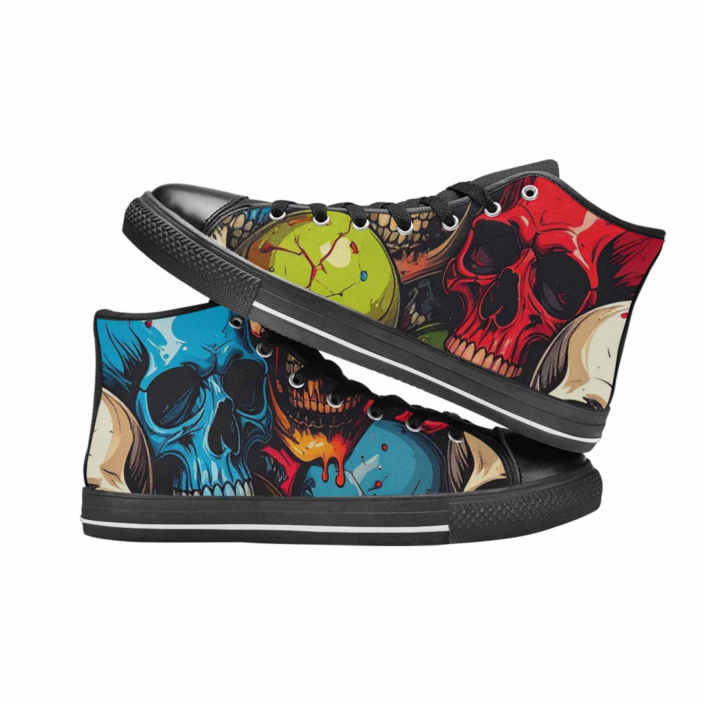 WOMEN'S Dripping Skulls Collage High Top Canvas Vibrant Chaos Custom Sneakers