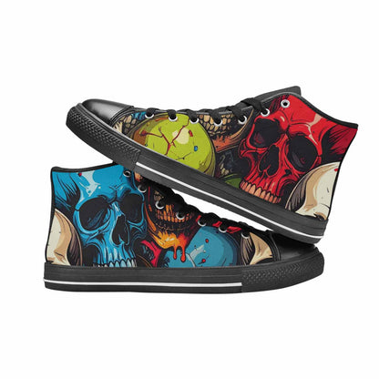 WOMEN'S Dripping Skulls Collage High Top Canvas Vibrant Chaos Custom Sneakers