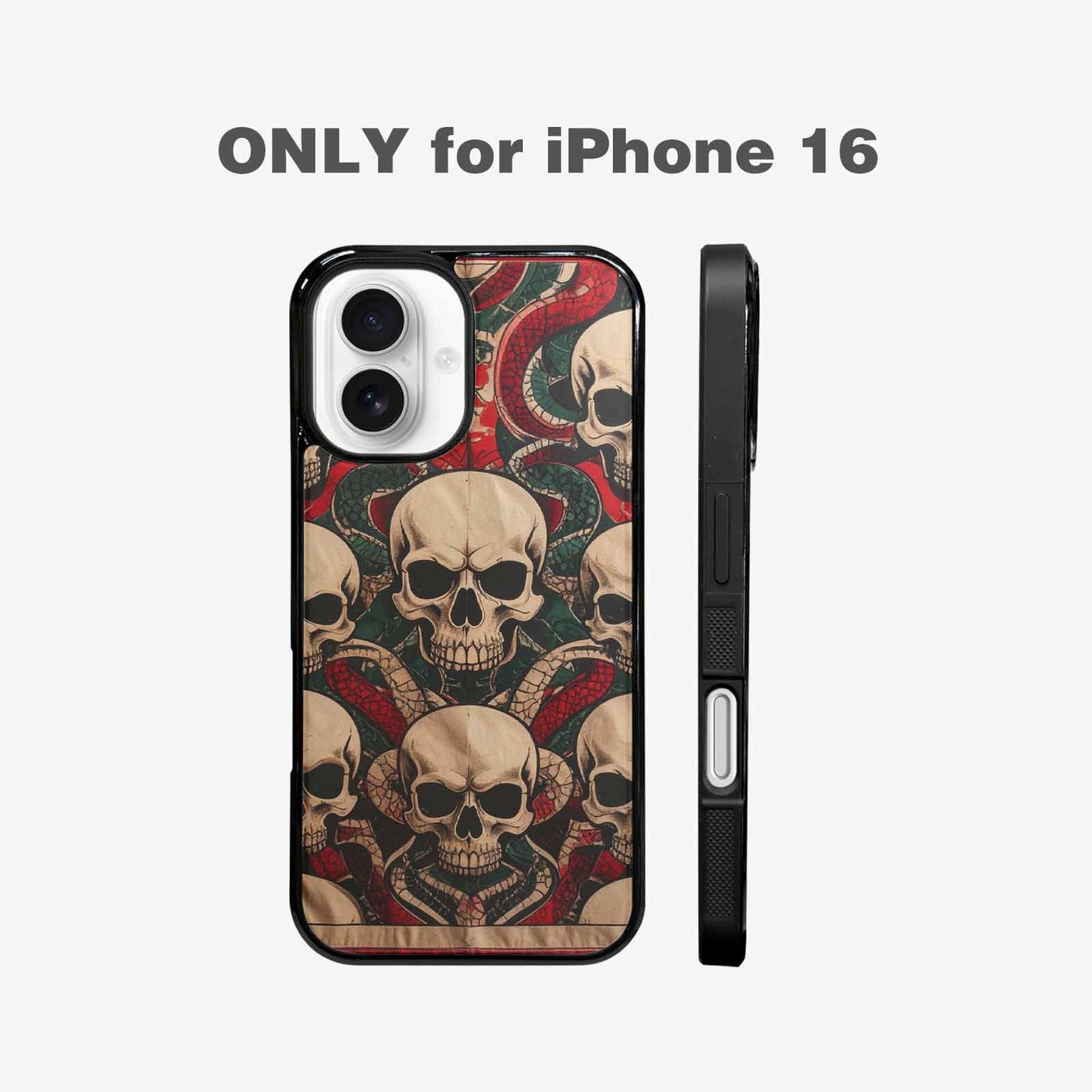 iPhone 16 Case — Traditional Tattoo Style Skulls Entwined With, Unique Phone Case Design