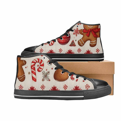 WOMEN'S Christmas Holly Snowflake High Top Canvas Wallpaper Art Custom Sneakers