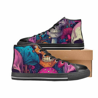 WOMEN'S Mushroom Skull High Top Canvas Neon Fantasy Shoes