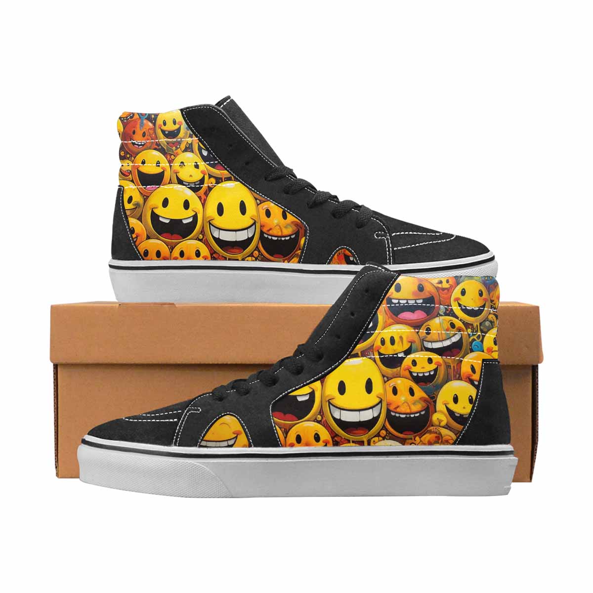 WOMEN'S Smiley Face Yellow High Top Canvas Personalized Aesthetic Limited Edition Sneakers