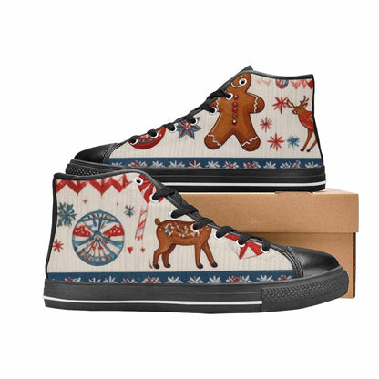 MEN'S Christmas Holly Snowflake High Top Canvas Grunge Custom Sneakers