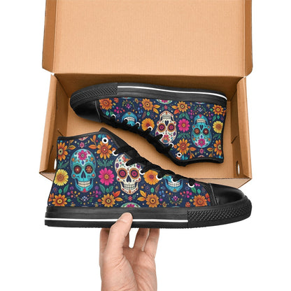MEN'S Rainbow Sugar Skull Weave High Top Canvas Cottagecore Custom Shoes
