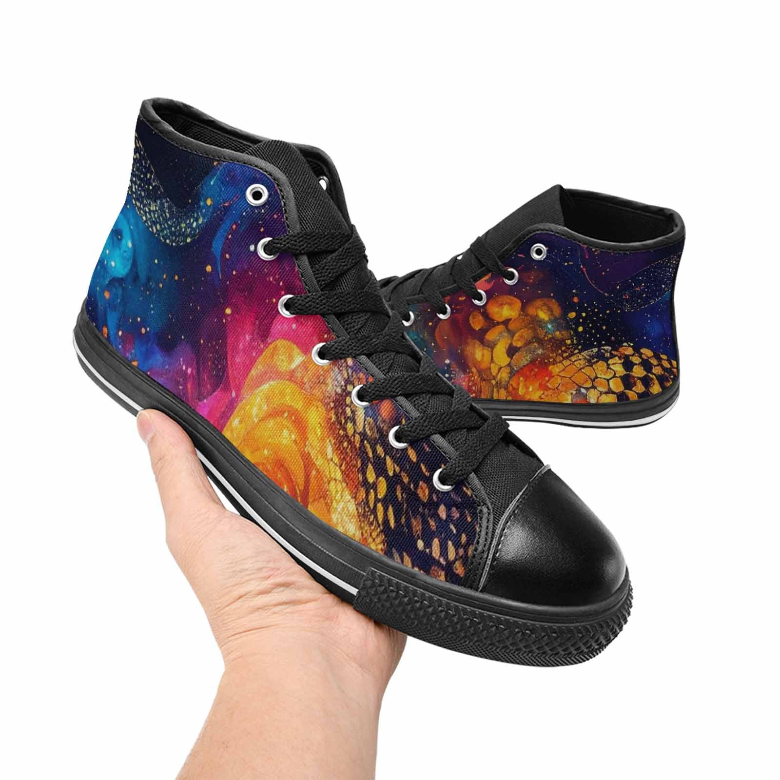 WOMEN'S Galaxy Snake Print High Top Canvas Wallpaper Art Custom Sneakers