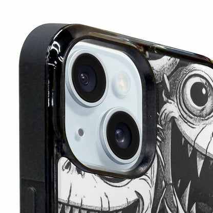 iPhone 15 Plus Case — Black And White Monster Face Collage, Custom Phone Case