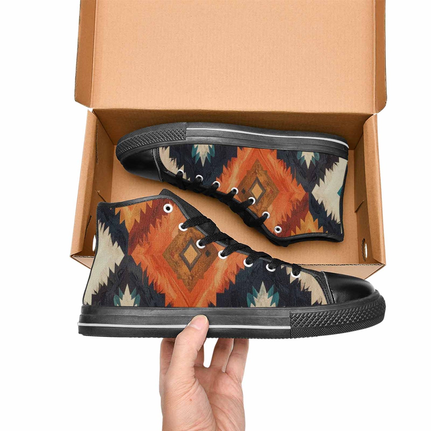WOMEN'S Southwestern Geometric Diamond High Top Canvas Vibrant Chaos Custom Sneakers