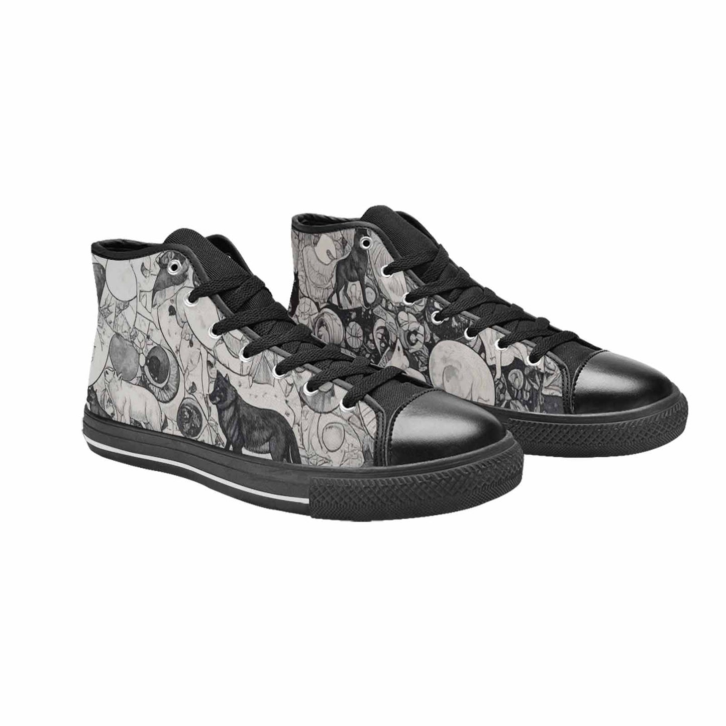 MEN'S Wolves Everywhere Collage High Top Canvas Wallpaper Art Sneakers
