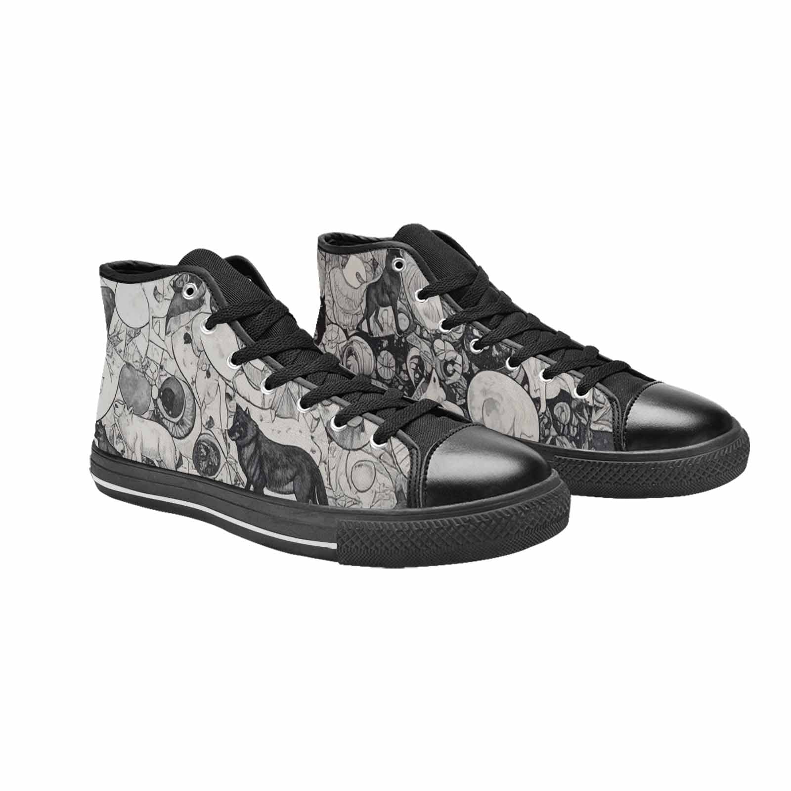 MEN'S Wolves Everywhere Collage High Top Canvas Wallpaper Art Sneakers